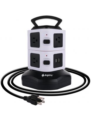 Power Strip Asgens 7-Outlet Surge Protector with 2 USB Charging Ports Station 10 Feet Heavy Duty Extension Cord Overload
