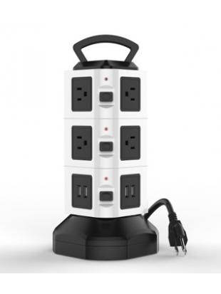 Asgens Power Strip,10 Way Outlets With 4 USB Port Charger 110-250V Charging Station Smart Power 3 Layers Socket Tower Wi