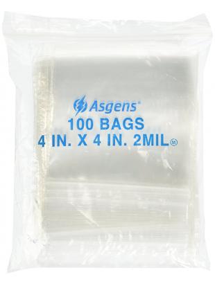 Asgens 100 CLEAR Reclosable Zipper Bag 2 mil.thick. 4"x4"