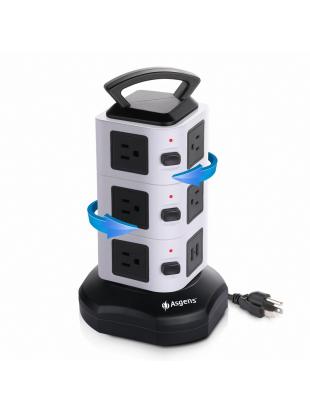 Asgens 3M 2 USB Power Strip 11 Way Outlet Extension Lead USB Charging Ports Station - USB Extension Lead Switch with Ove