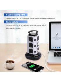 Asgens 3M 2 USB Power Strip 11 Way Outlet Extension Lead USB Charging Ports Station - USB Extension Lead Switch with Ove